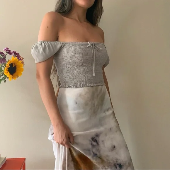 Smocked Prairie Blouse in Pearl Grey - Picture 1 of 5